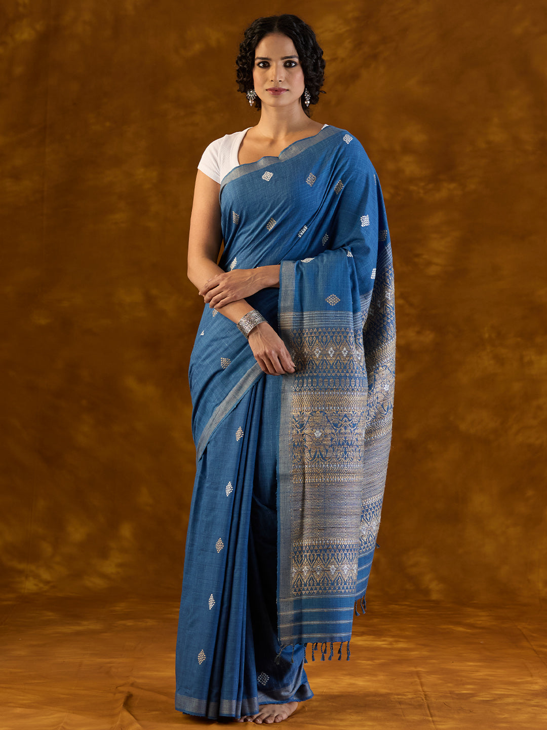 Cobalt Indigo Mulberry and Eri Silk Saree