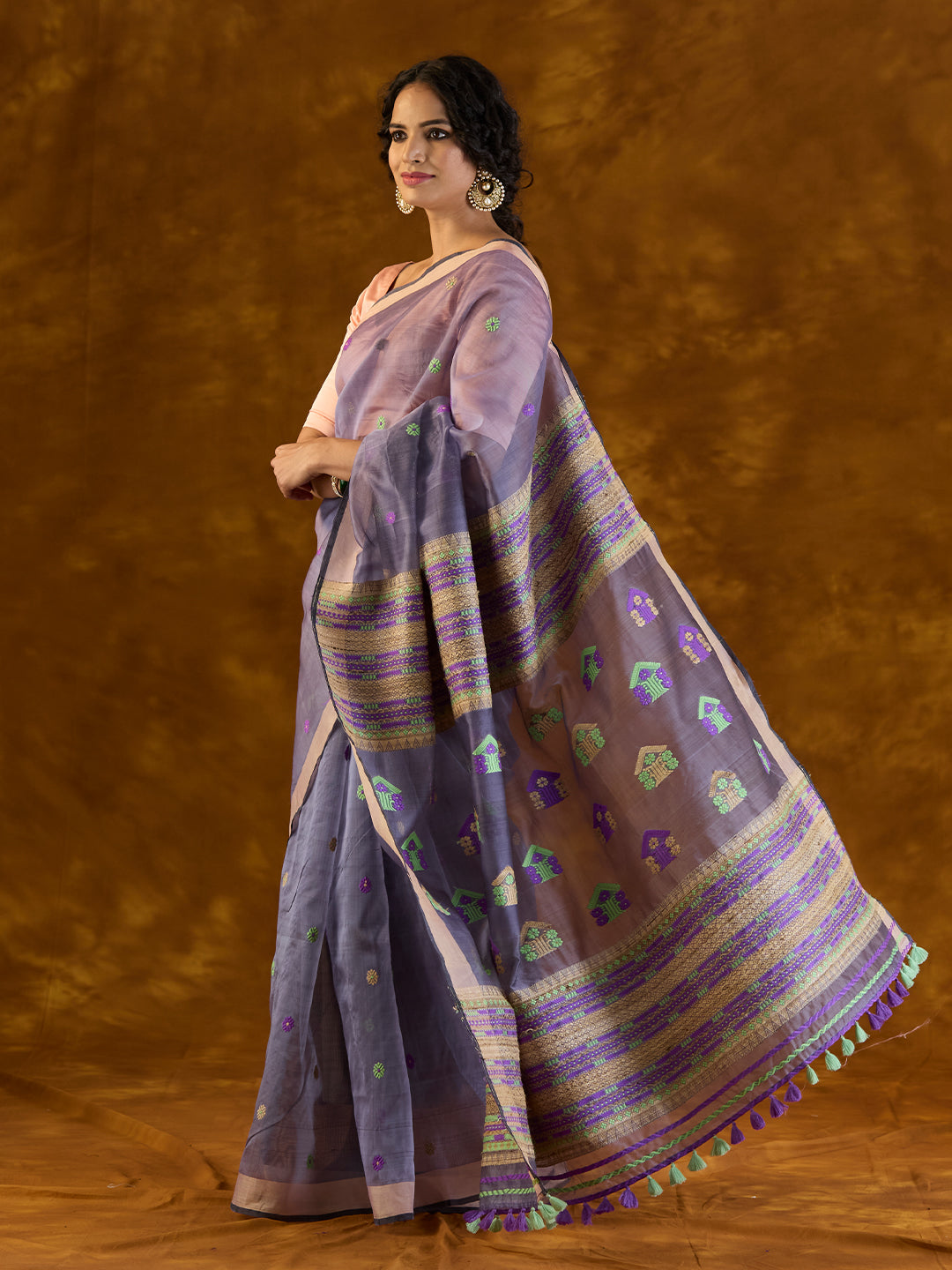 Lavender Raw Mulberry and Eri Silk Saree