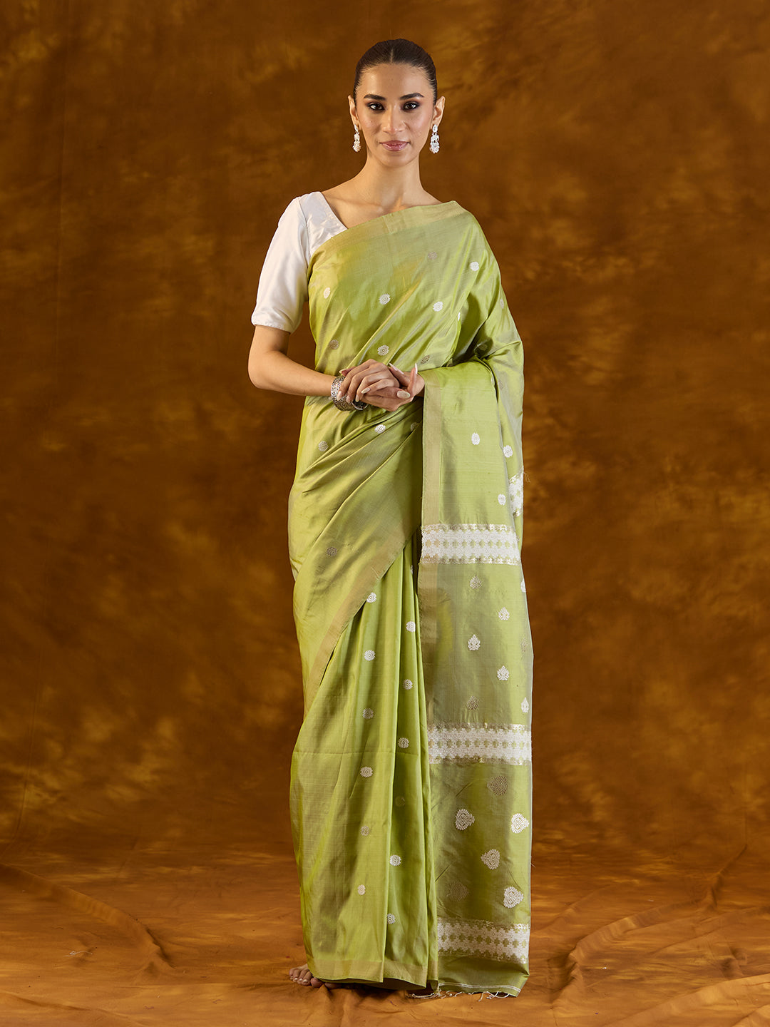 Lawn Green Mulberry Silk Saree