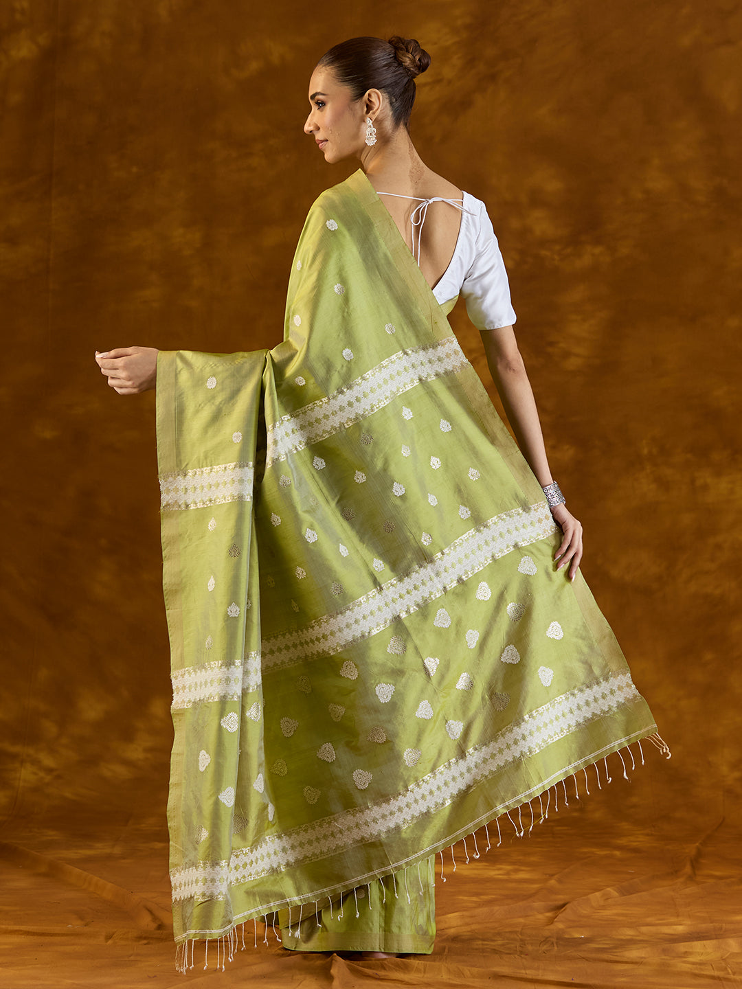 Lawn Green Mulberry Silk Saree