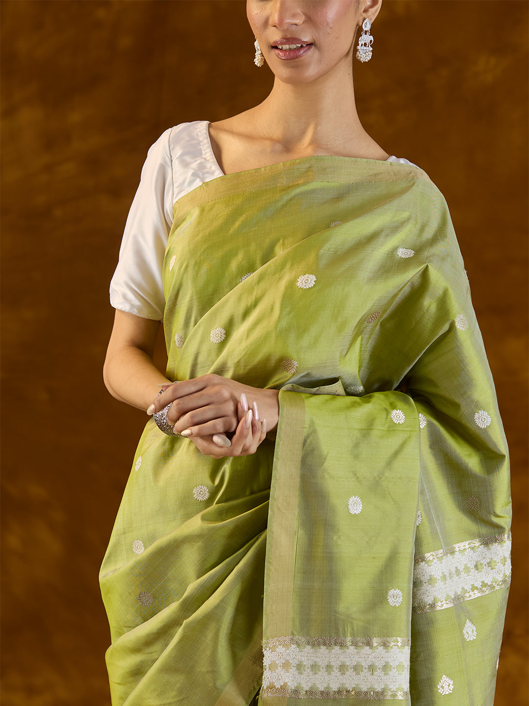 Lawn Green Mulberry Silk Saree