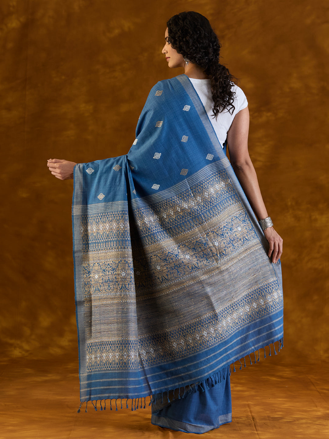 Cobalt Indigo Mulberry and Eri Silk Saree