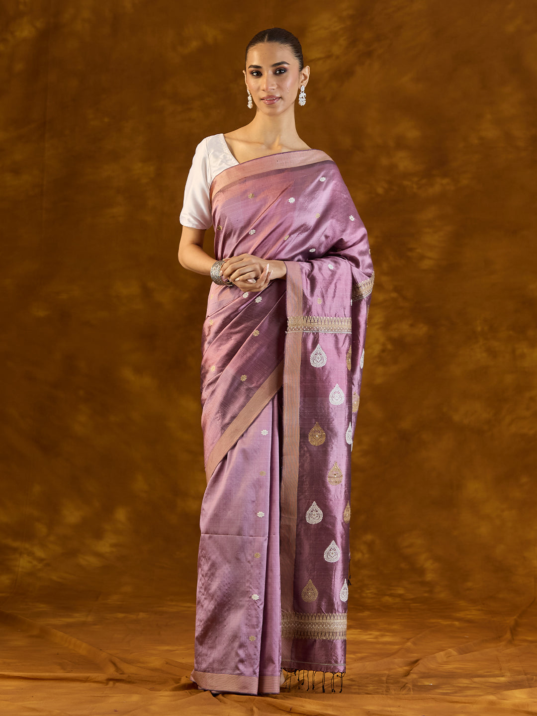 Dusty Rose Mulberry Silk saree