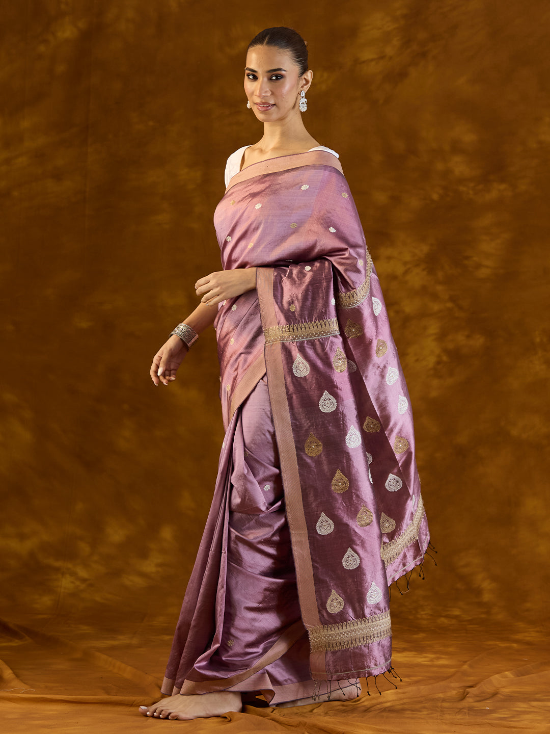 Dusty Rose Mulberry Silk saree