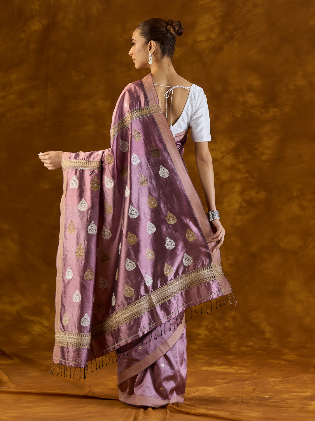 Dusty Rose Mulberry Silk saree