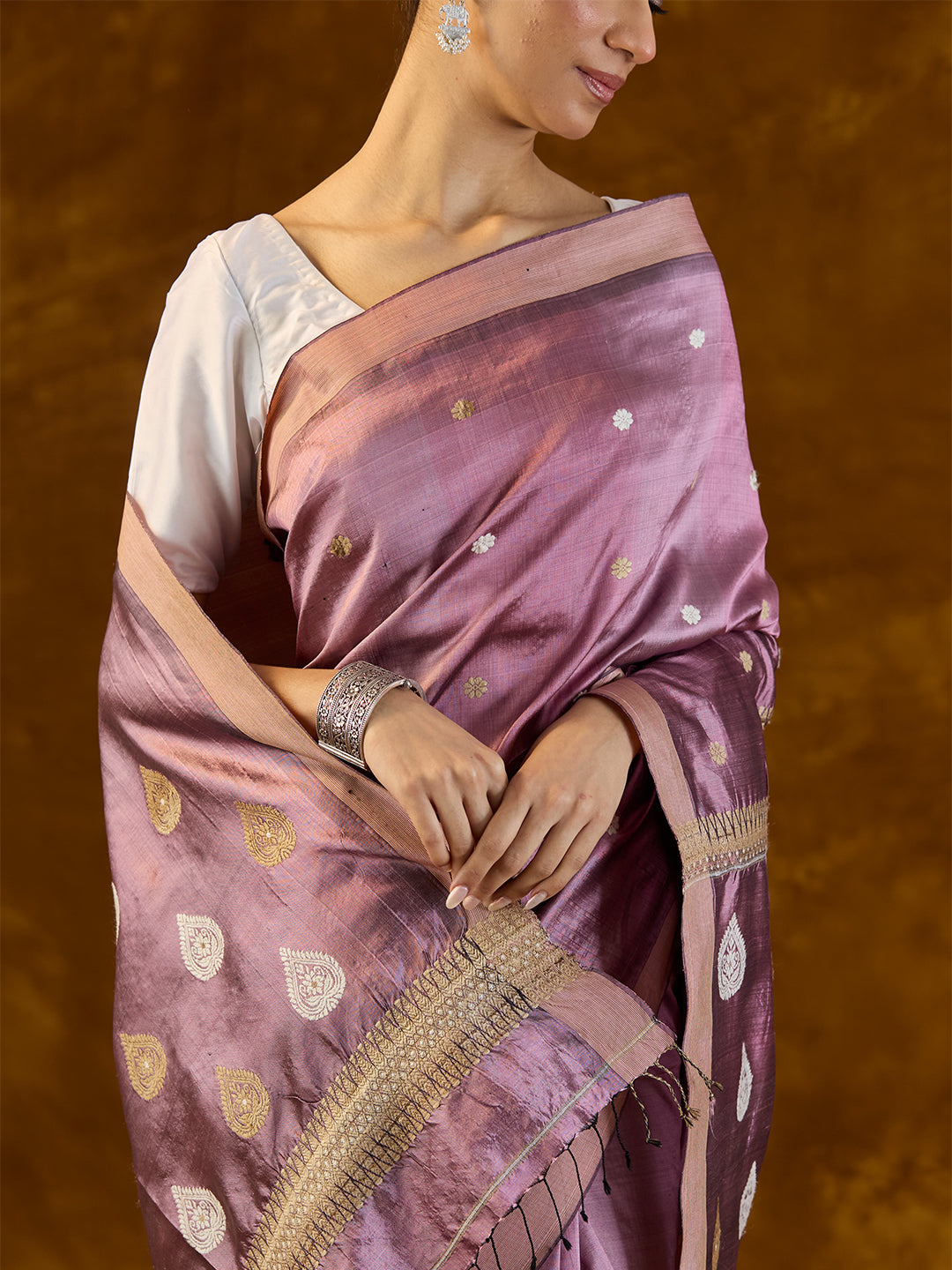 Dusty Rose Mulberry Silk saree