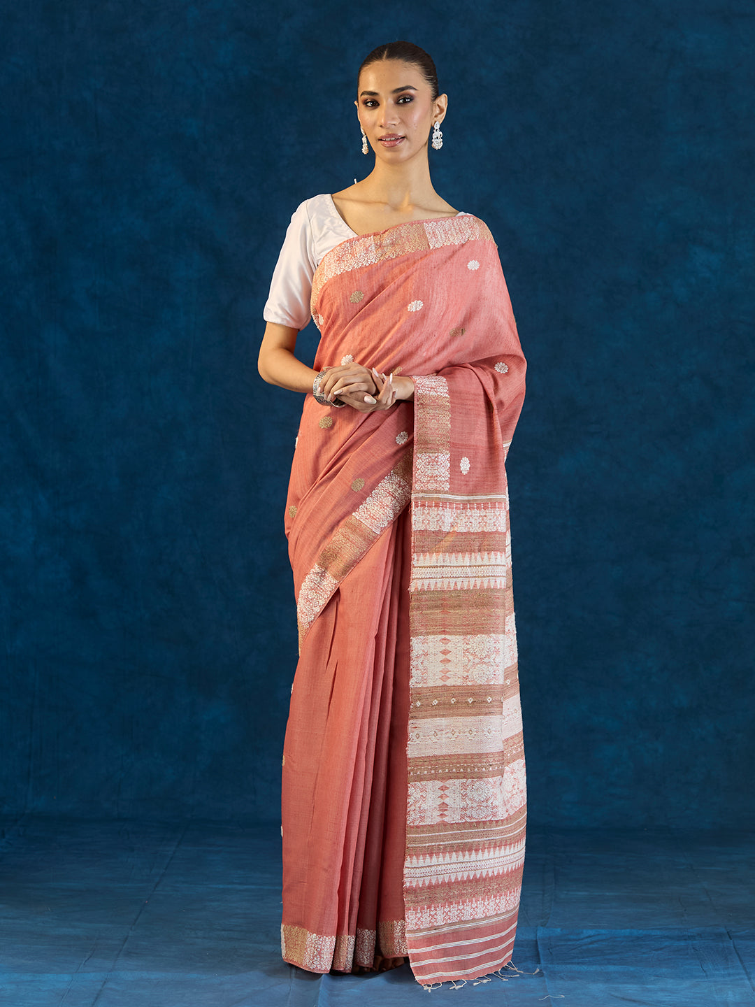 Peach Raw Mulberry and Eri Silk Saree