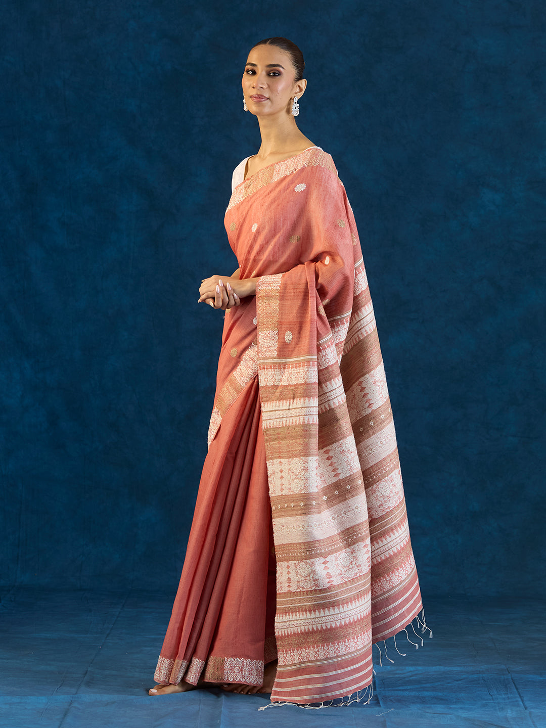 Peach Raw Mulberry and Eri Silk Saree