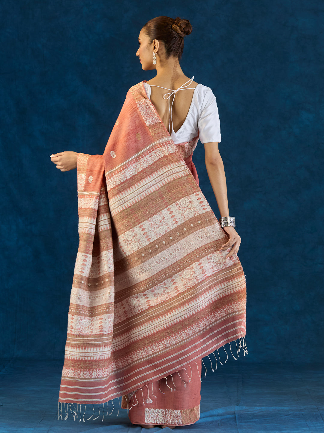 Peach Raw Mulberry and Eri Silk Saree