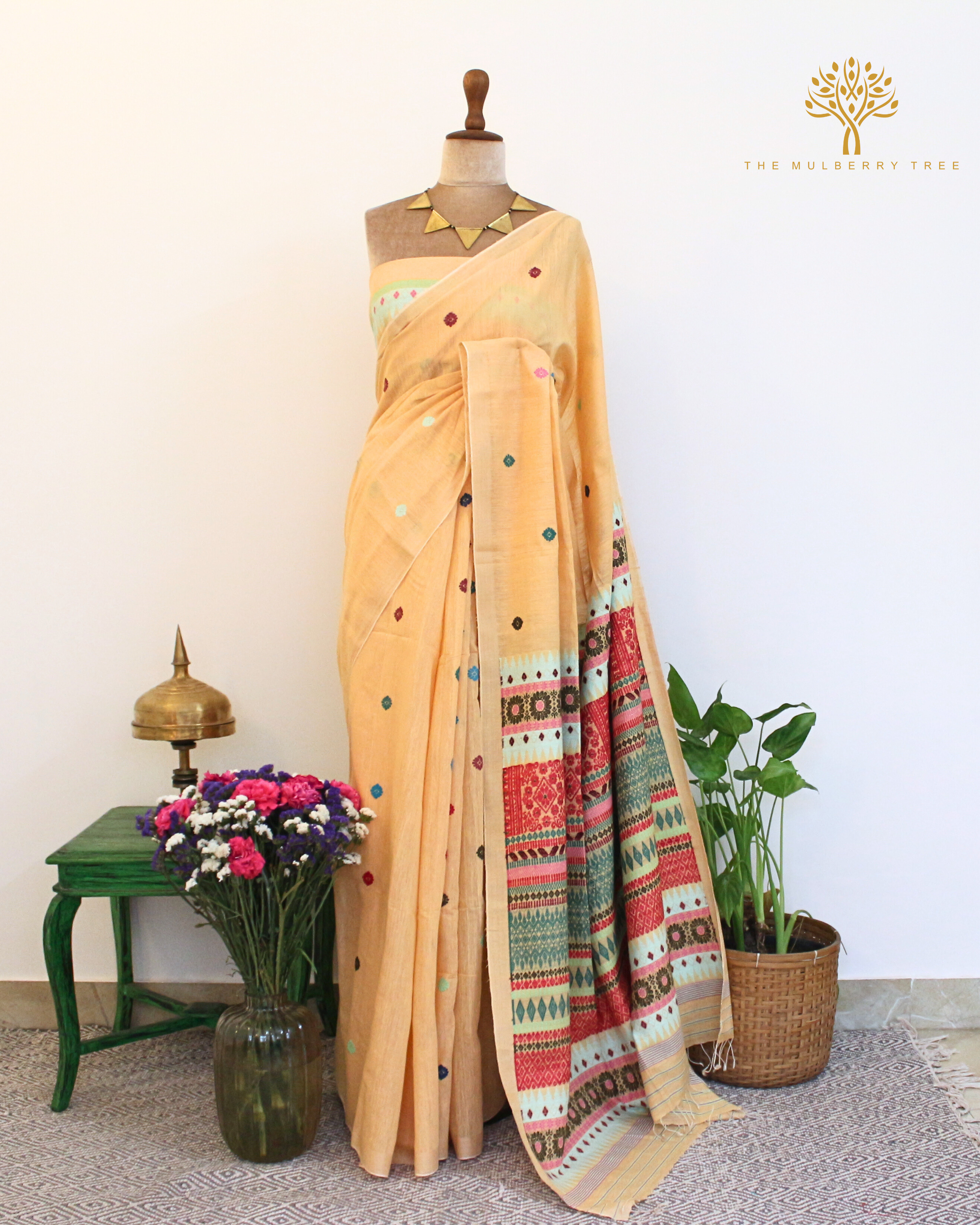 Peach Raw Mulberry and Eri silk Saree