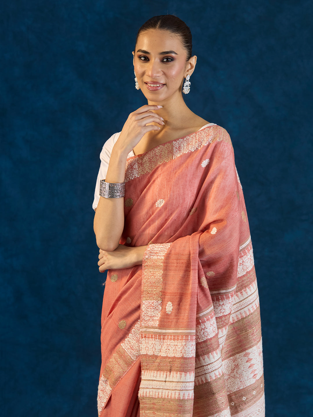 Peach Raw Mulberry and Eri Silk Saree