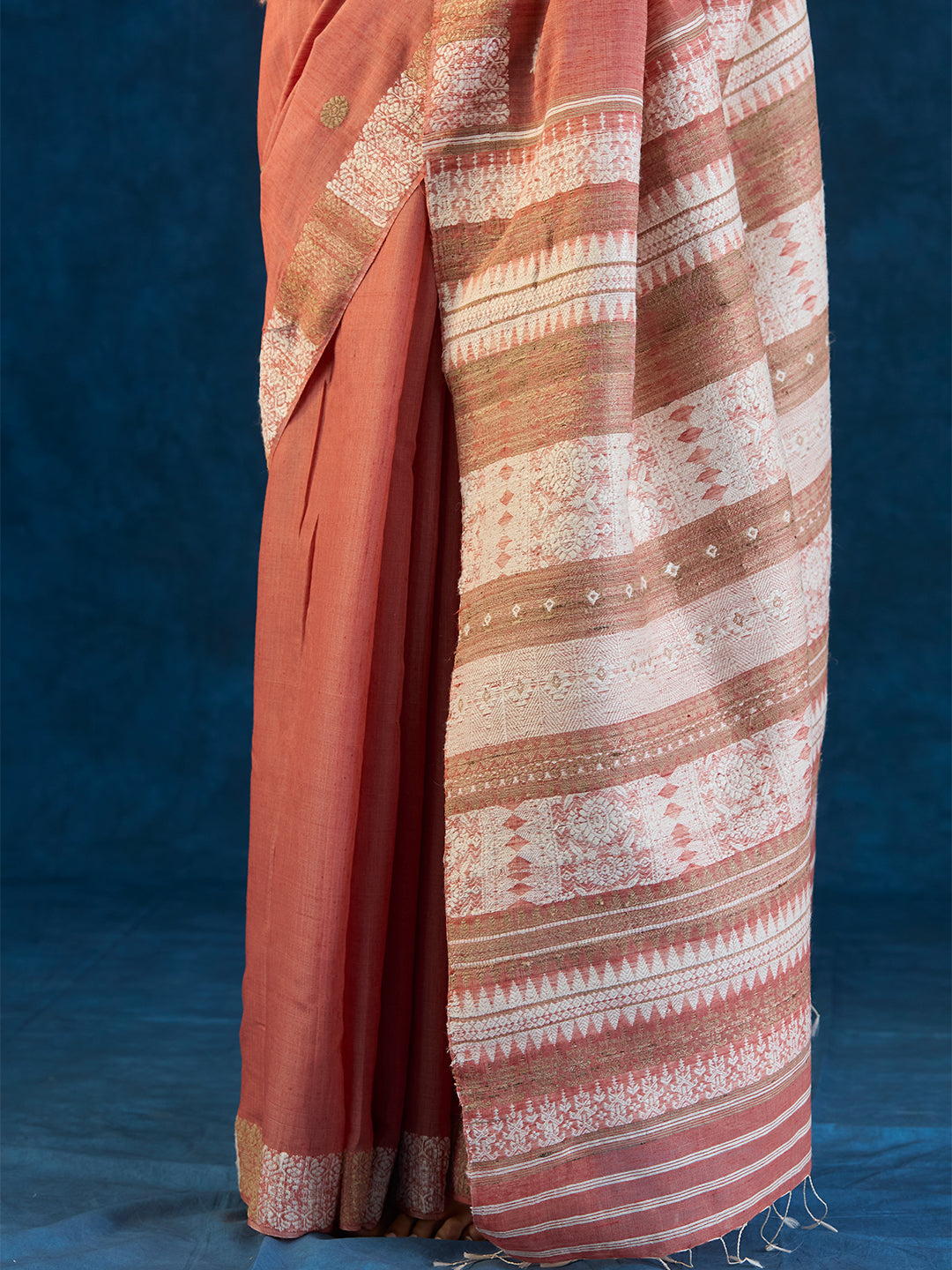 Peach Raw Mulberry and Eri Silk Saree