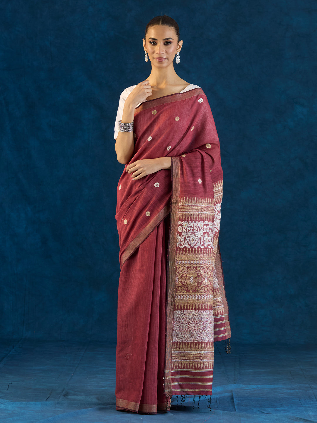 Currant Maroon Raw Mulberry and Eri Silk Saree