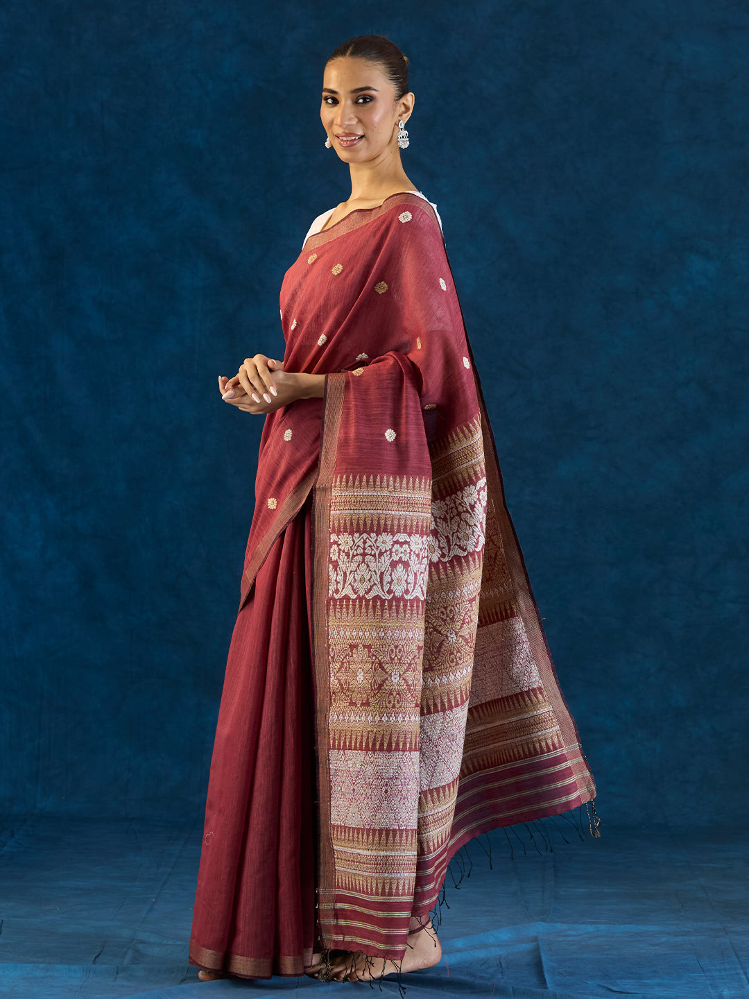 Currant Maroon Raw Mulberry and Eri Silk Saree