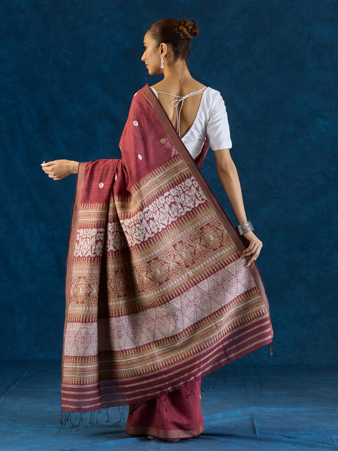 Currant Maroon Raw Mulberry and Eri Silk Saree