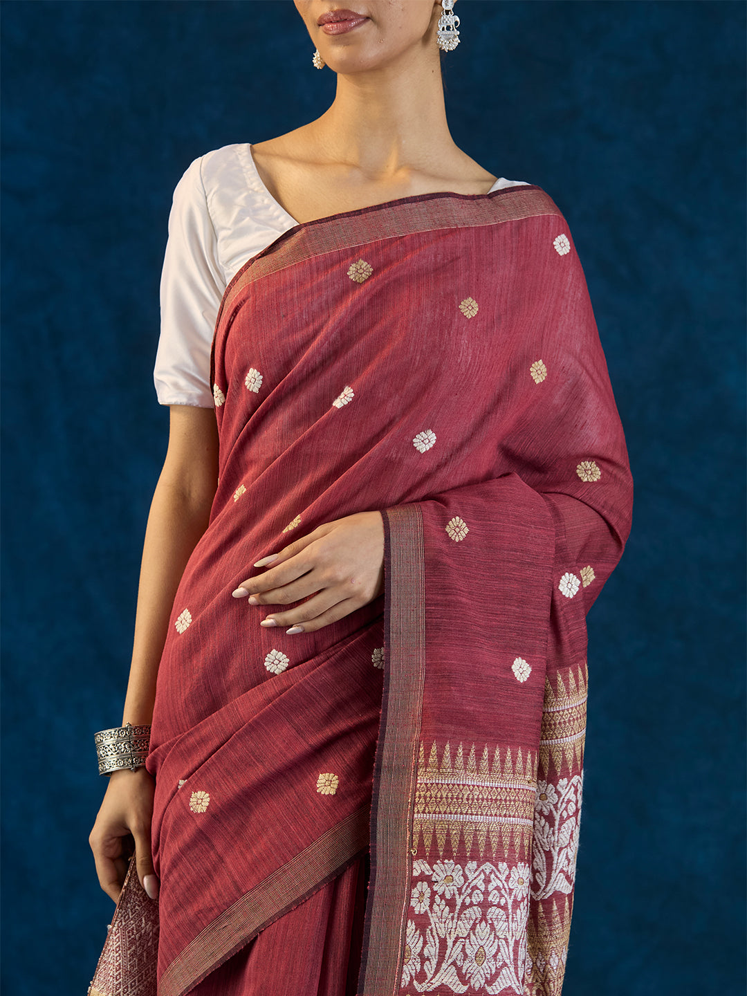 Currant Maroon Raw Mulberry and Eri Silk Saree