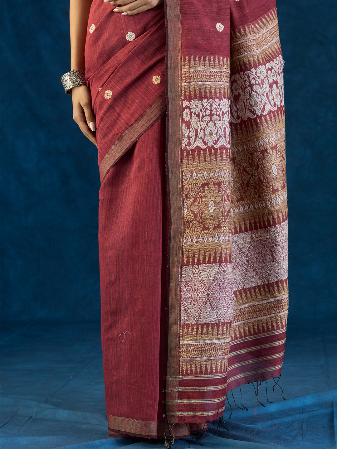 Currant Maroon Raw Mulberry and Eri Silk Saree