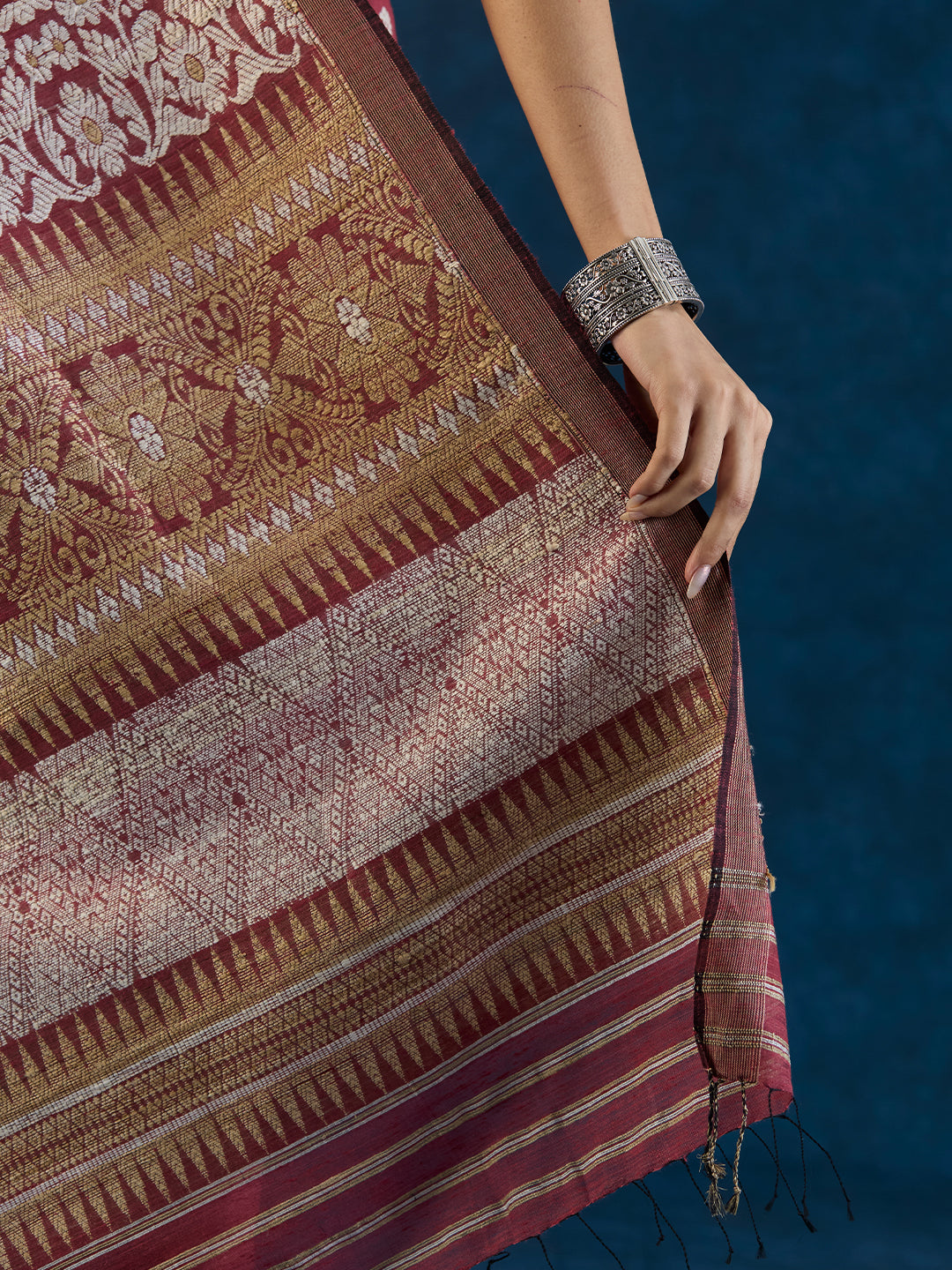 Currant Maroon Raw Mulberry and Eri Silk Saree