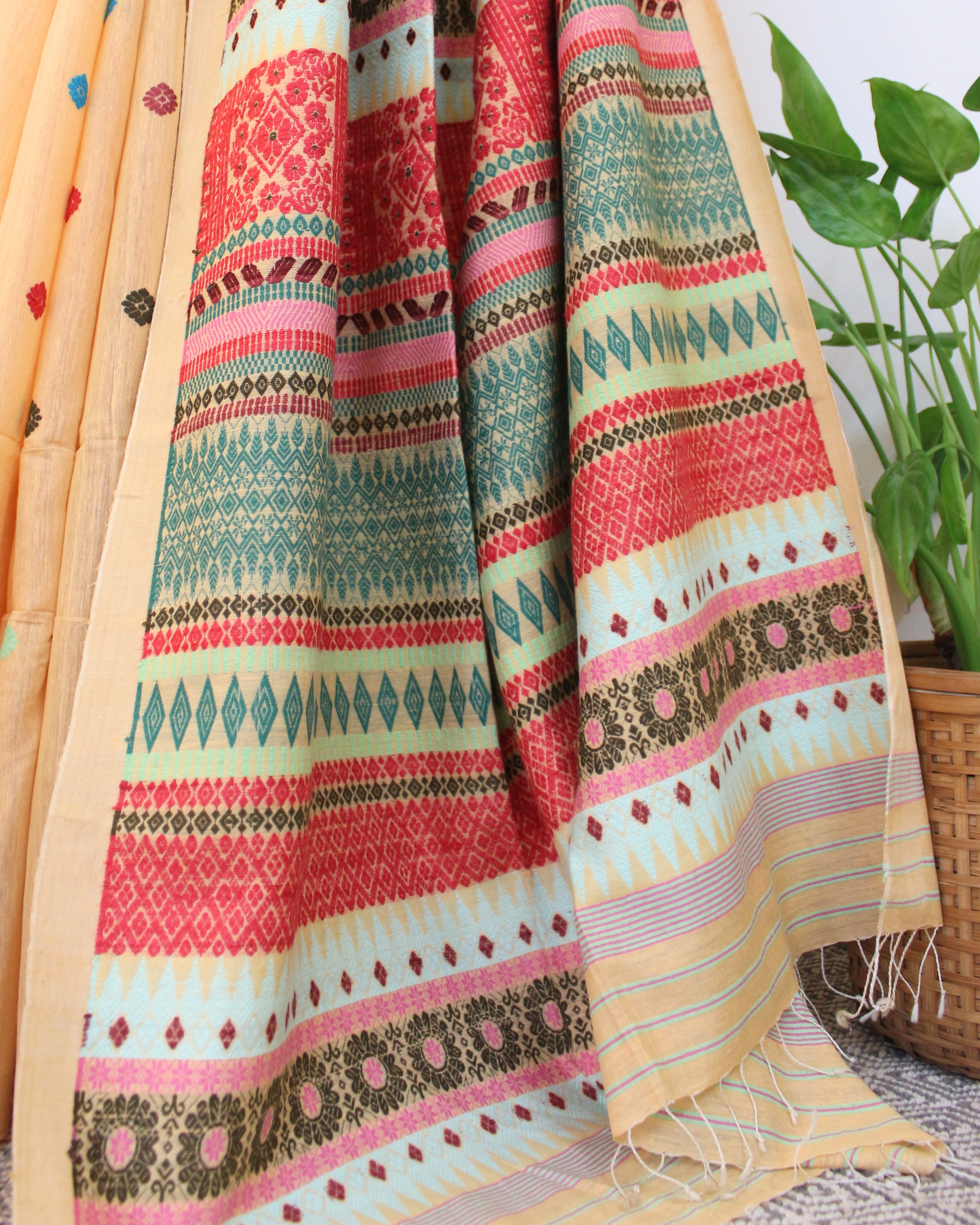 Peach Raw Mulberry and Eri silk Saree