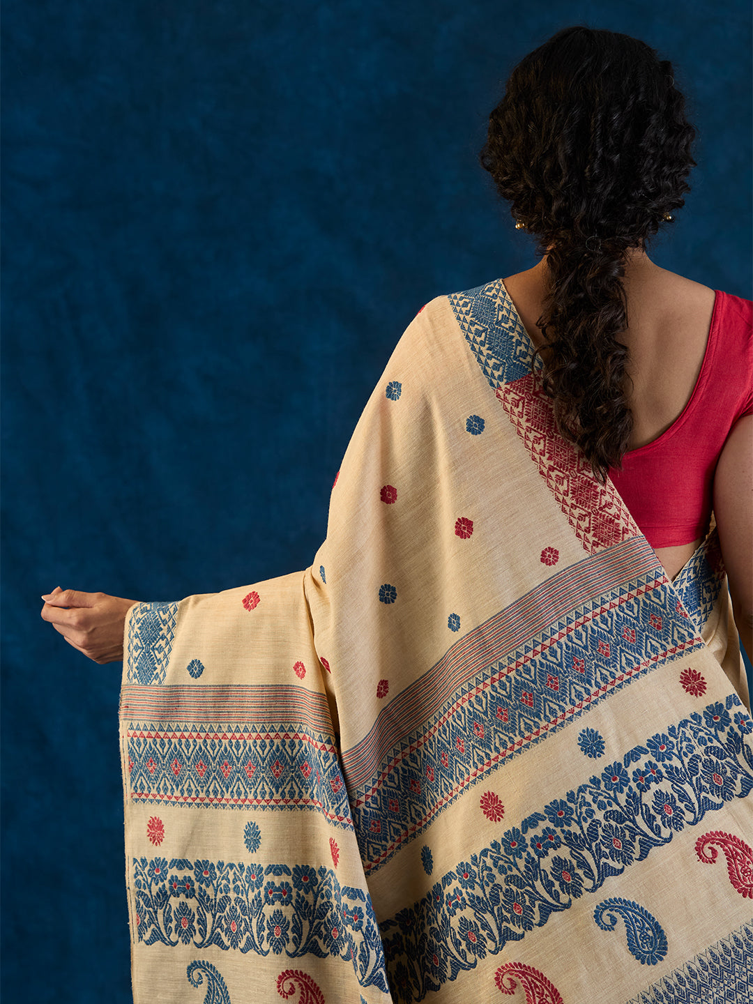 Cream Beige Tussar Silk and Red Eri Silk Saree