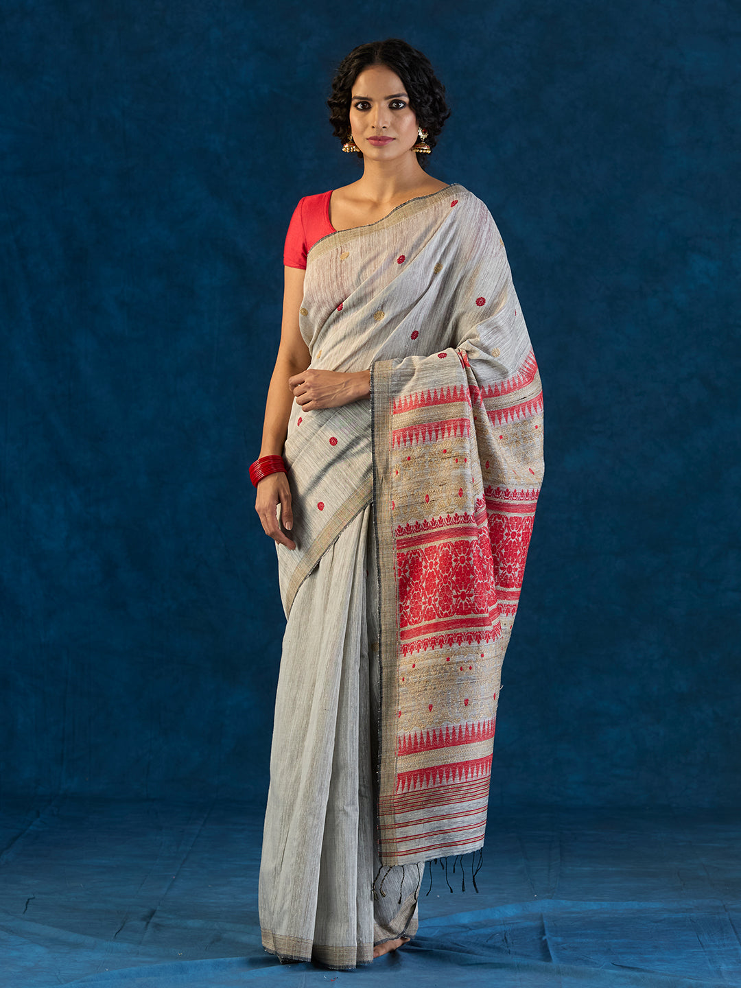 Dolphin Grey Raw Mulberry Eri Silk Saree