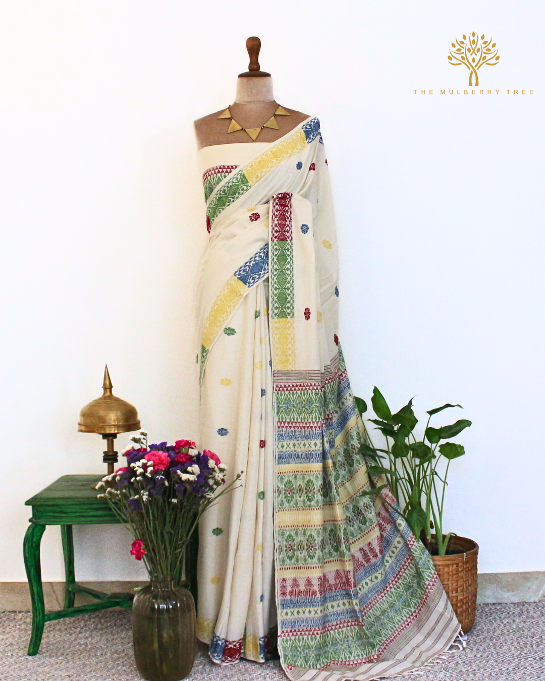 Off White Multicolor Eri Silk Saree