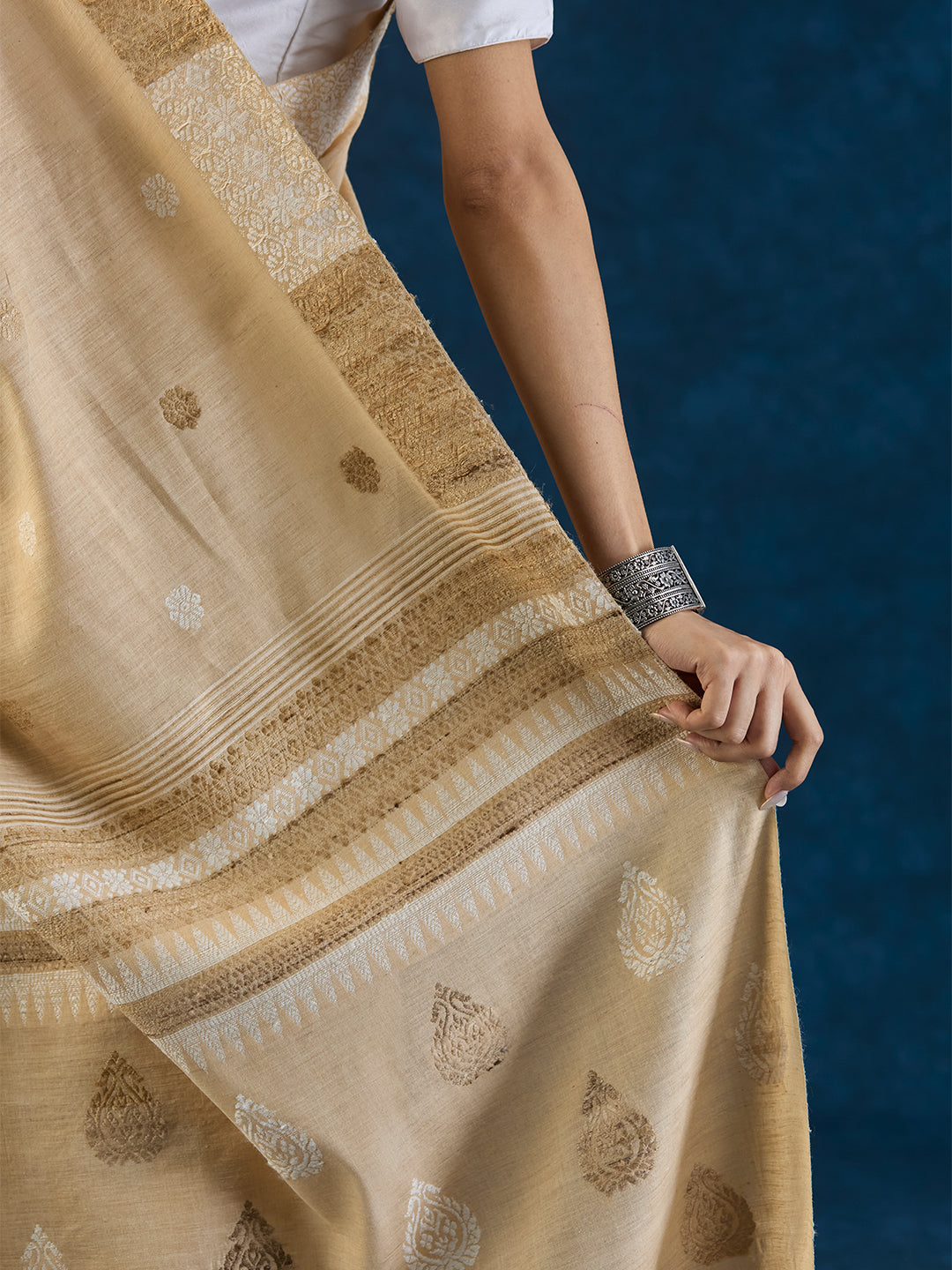 Sand Beige Tussar Silk and Red Eri Silk Saree