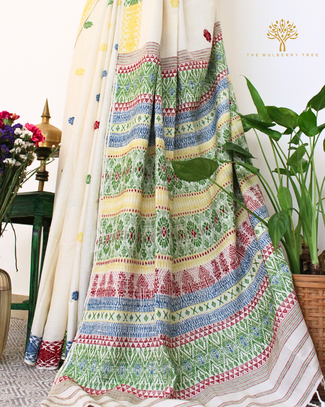 Off White Multicolor Eri Silk Saree