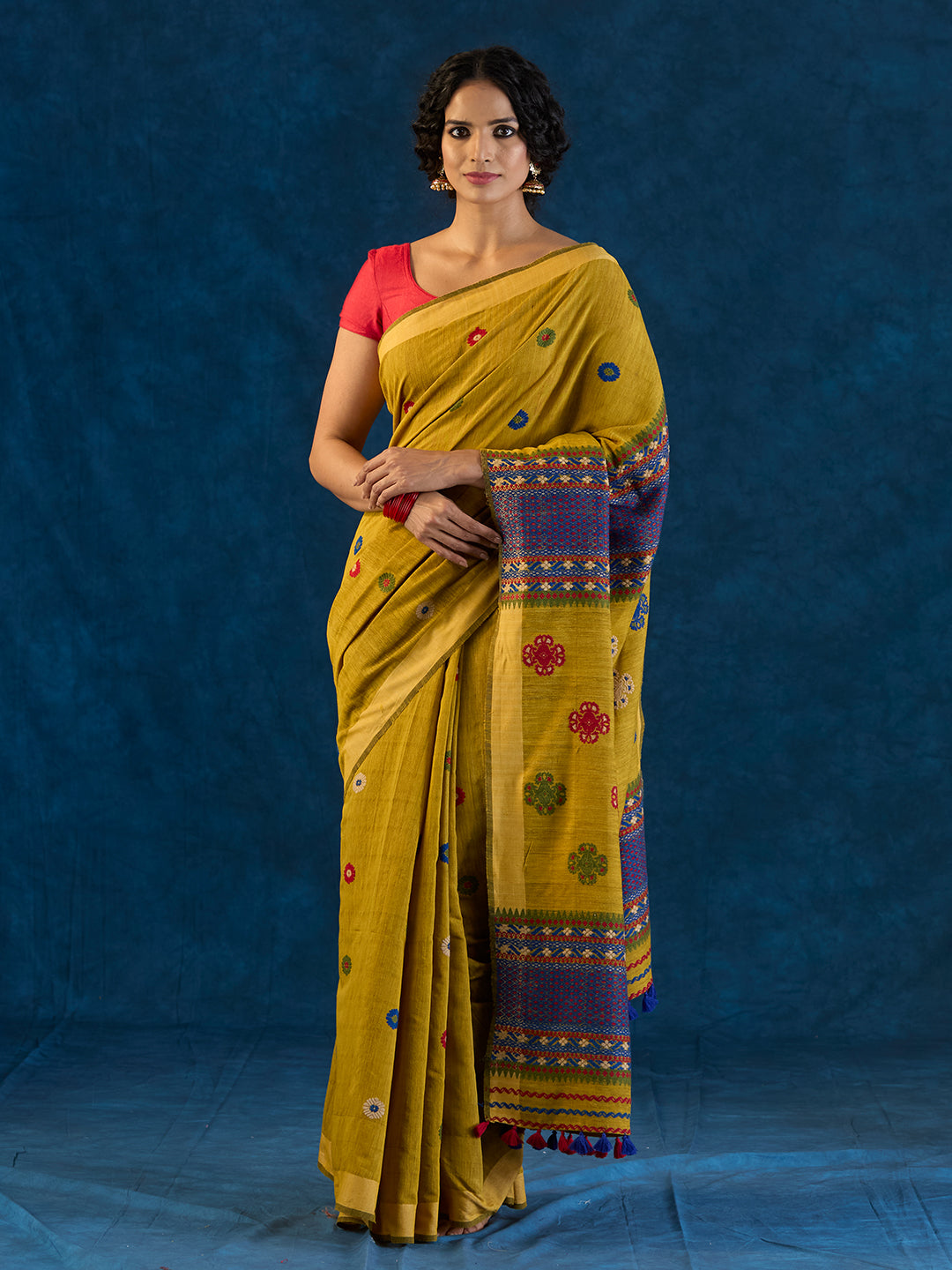 Sun Mustard Raw Mulberry and Eri Silk Saree