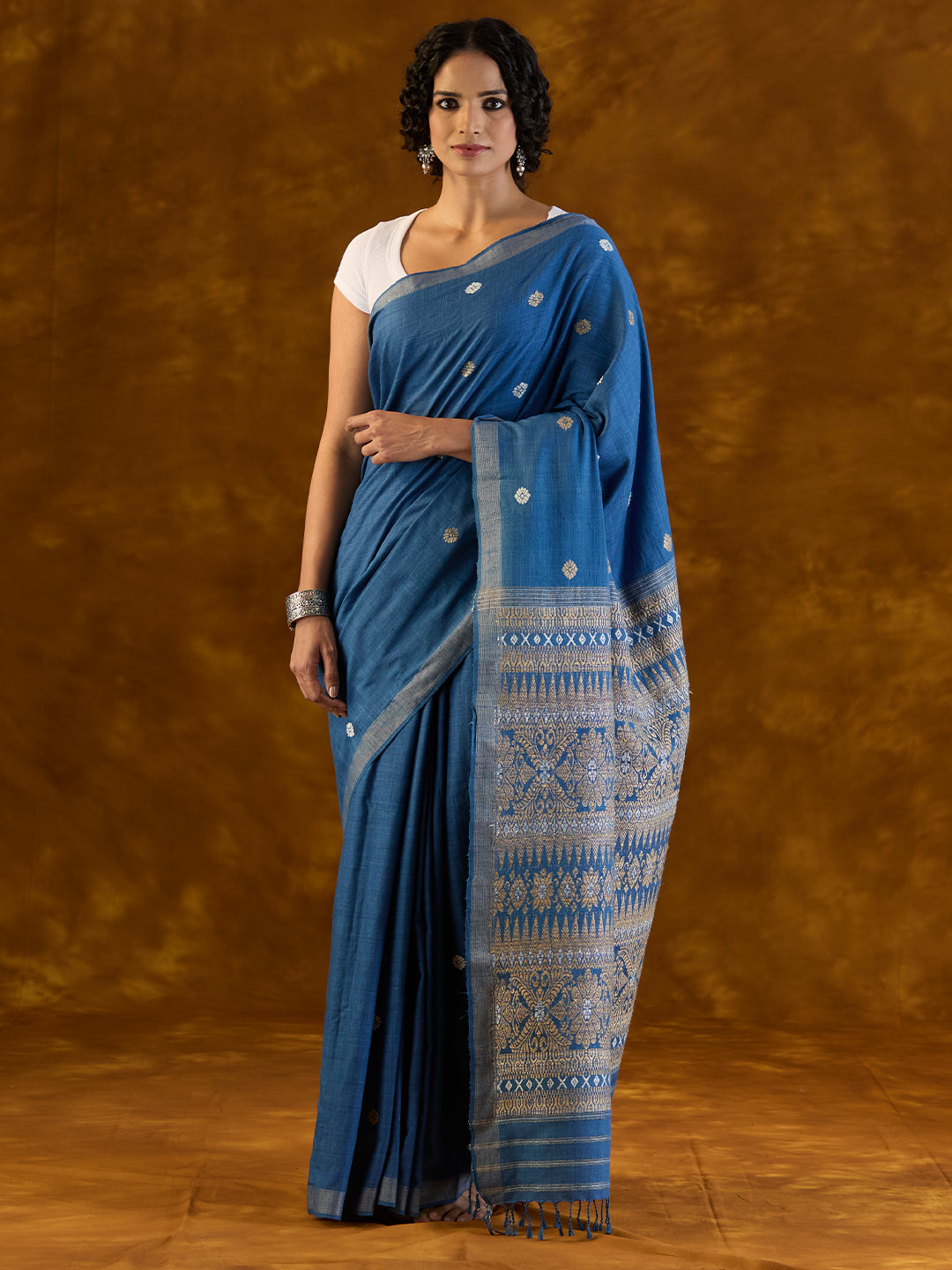 Midnight  Indigo Mulberry and Eri Silk Saree