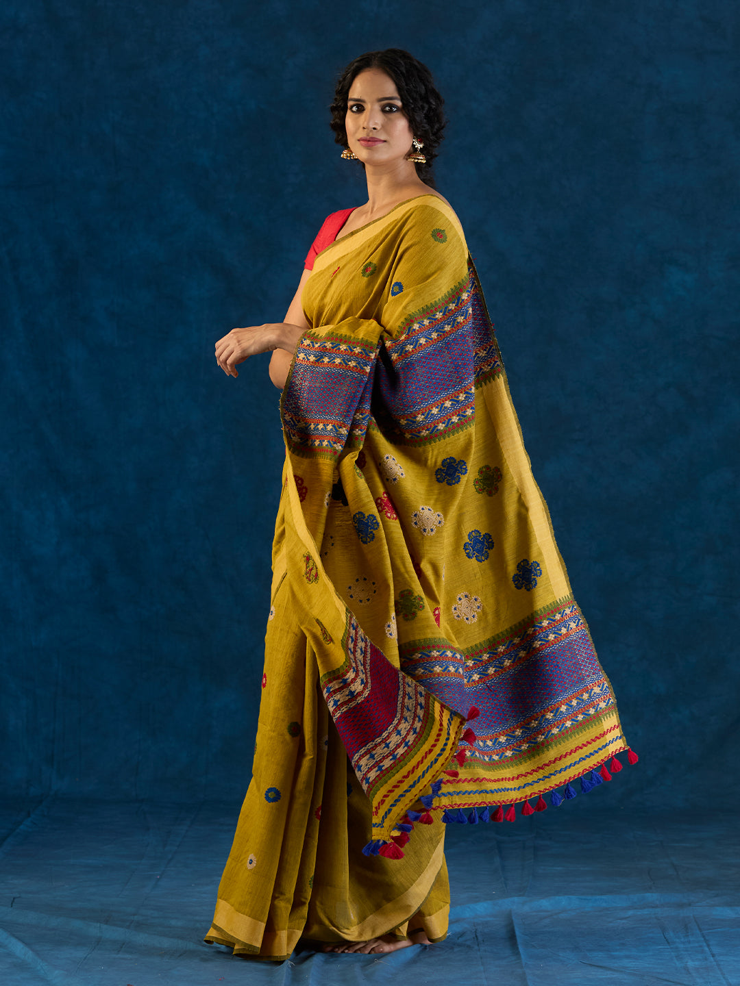 Sun Mustard Raw Mulberry and Eri Silk Saree