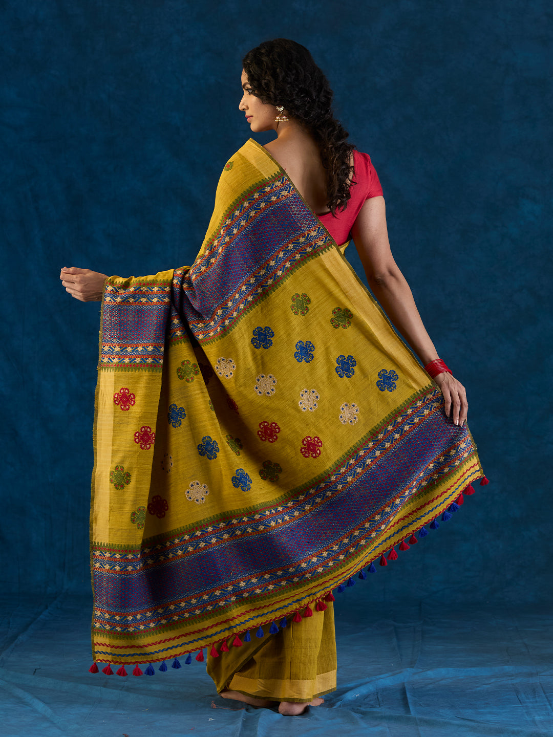 Sun Mustard Raw Mulberry and Eri Silk Saree