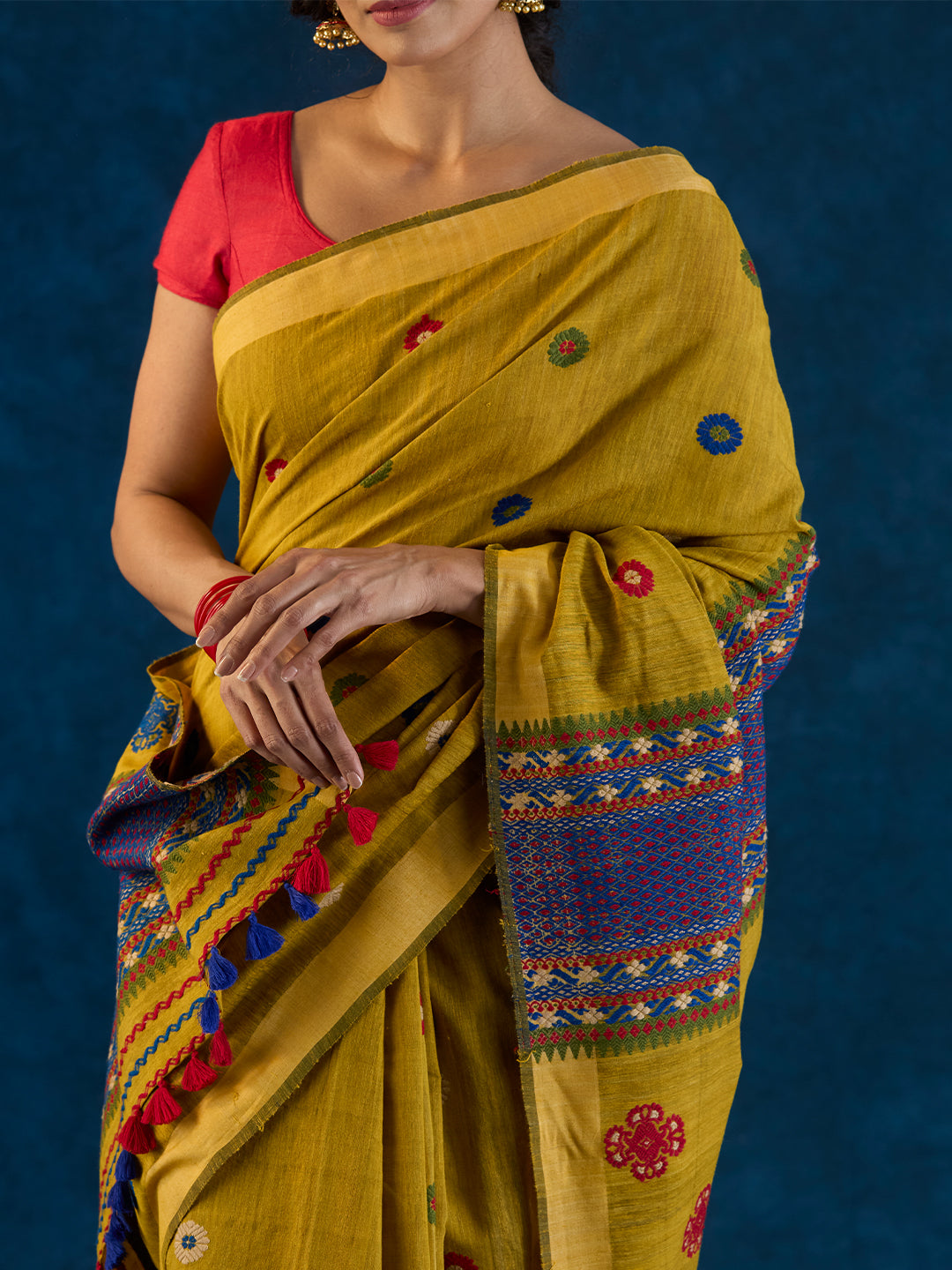 Sun Mustard Raw Mulberry and Eri Silk Saree