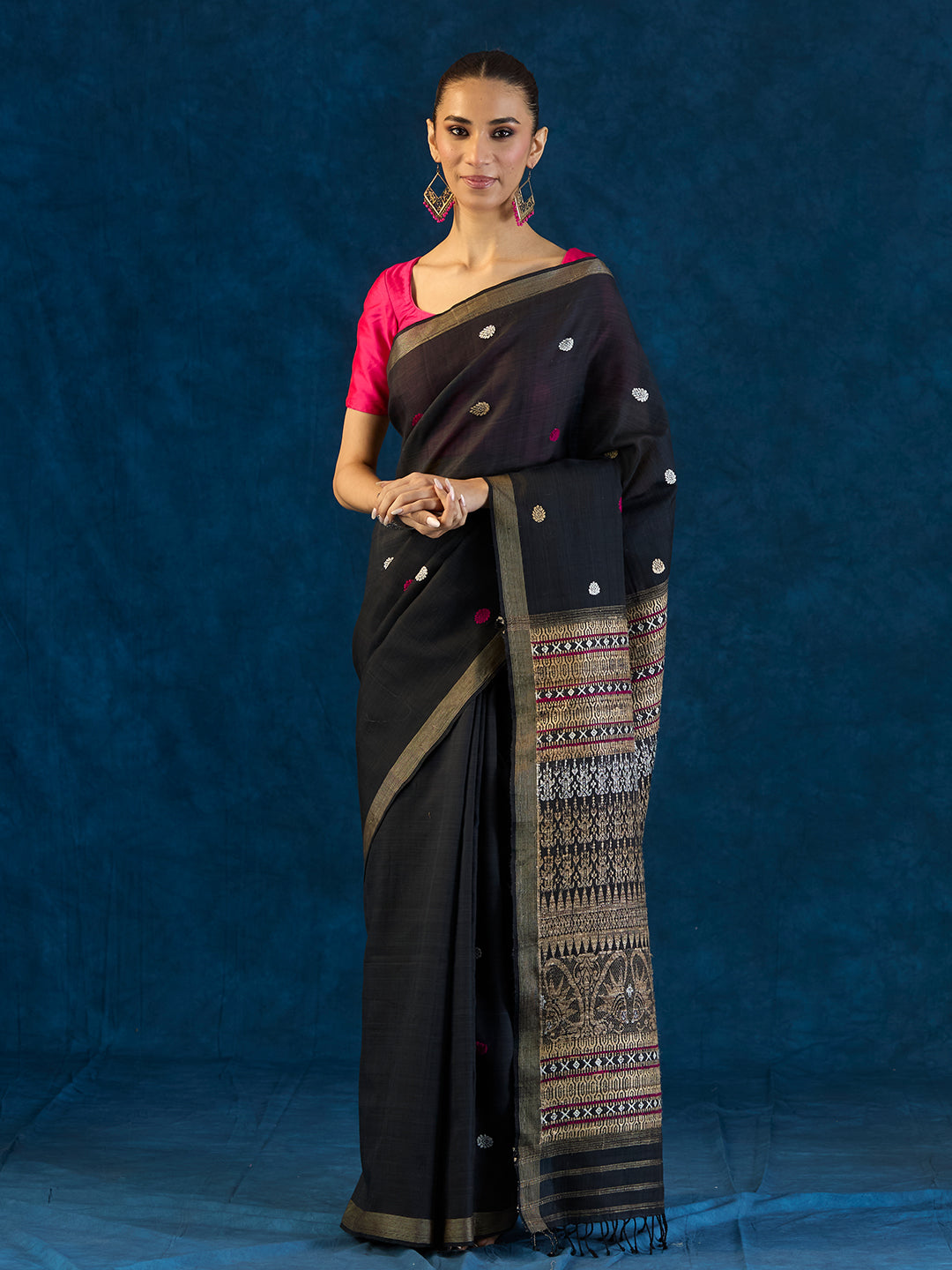 Obsedian Black Raw Mulberry and Cotton Saree