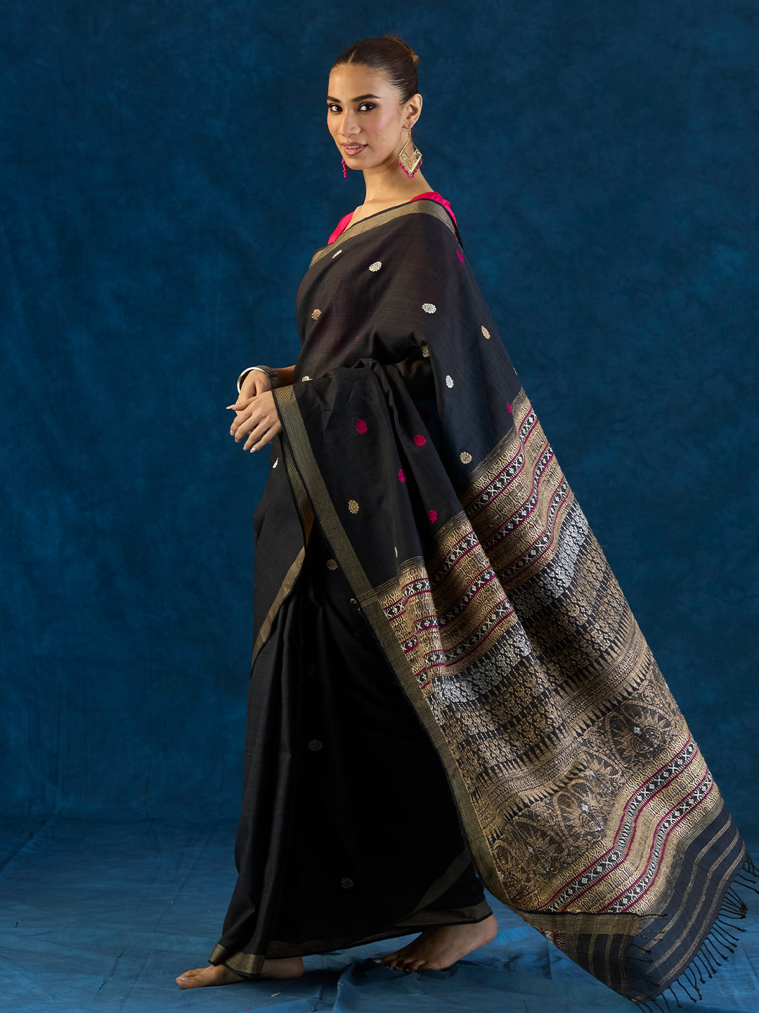 Obsedian Black Raw Mulberry and Cotton Saree