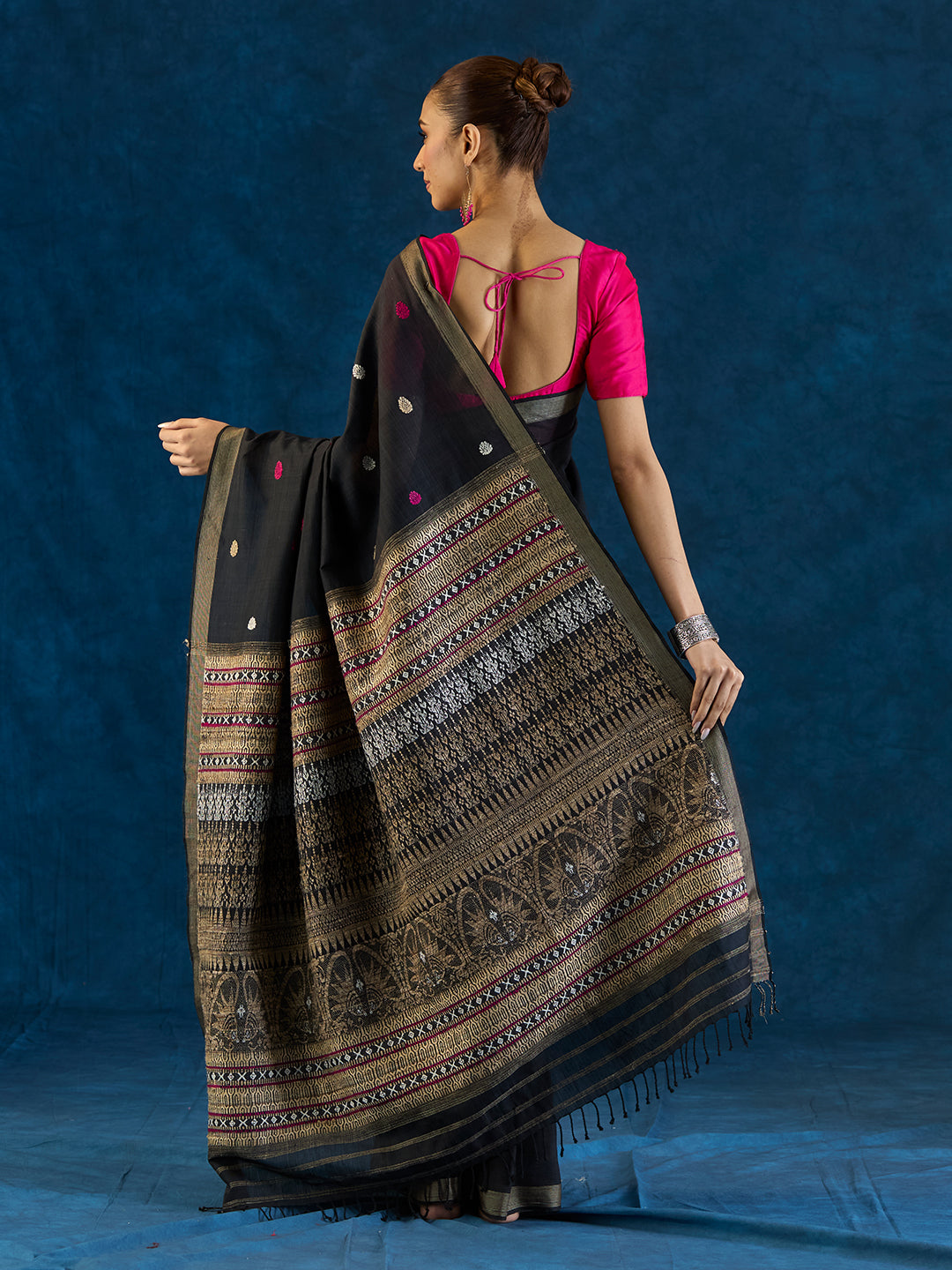 Obsedian Black Raw Mulberry and Cotton Saree