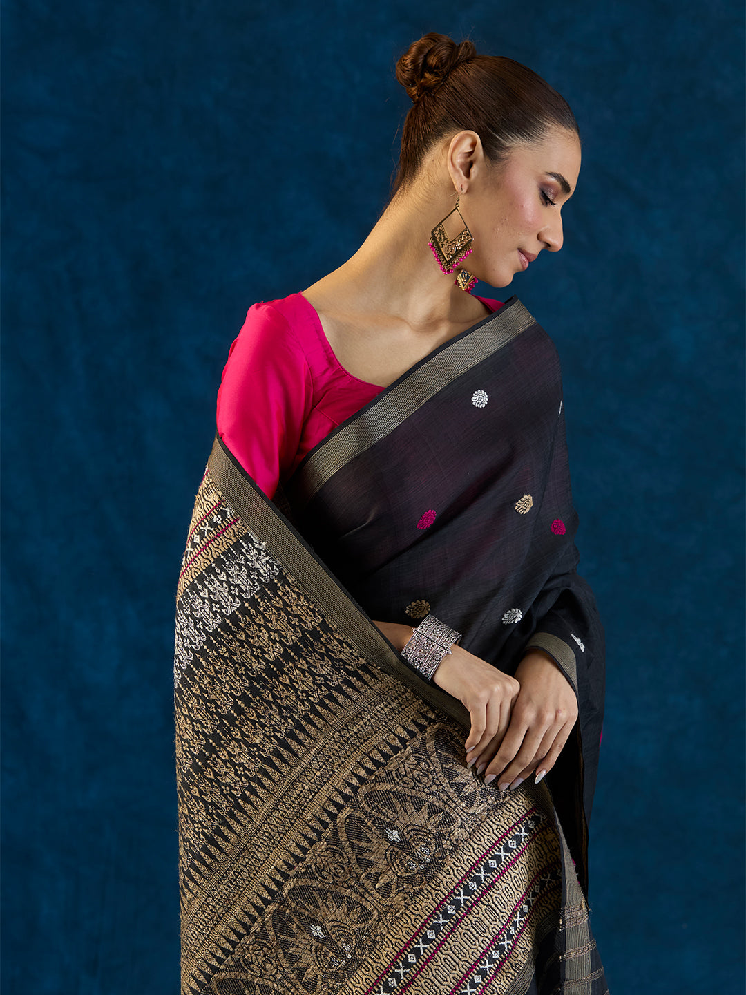 Obsedian Black Raw Mulberry and Cotton Saree