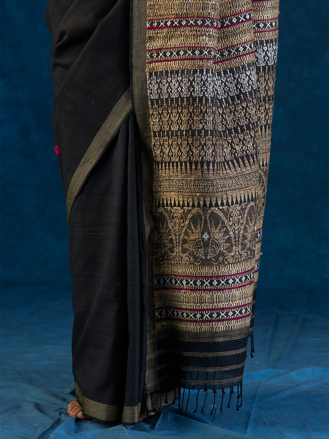 Obsedian Black Raw Mulberry and Cotton Saree