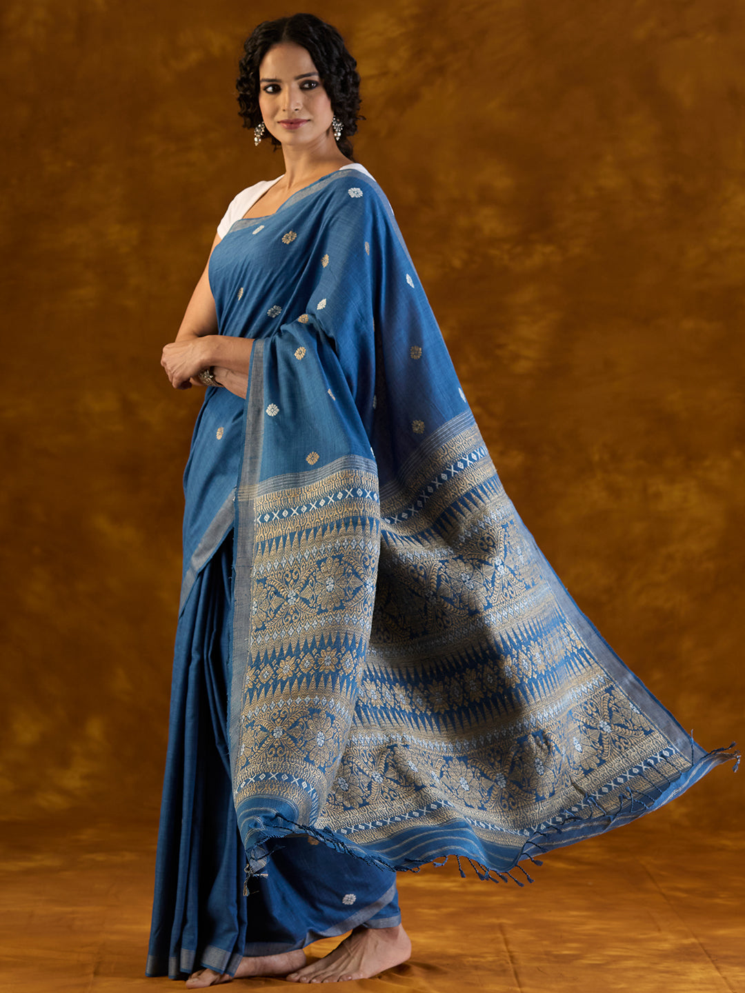 Midnight  Indigo Mulberry and Eri Silk Saree