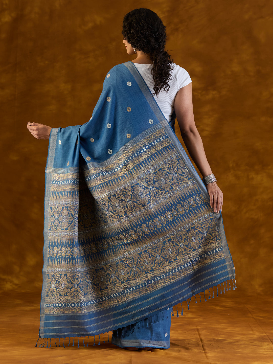 Midnight  Indigo Mulberry and Eri Silk Saree