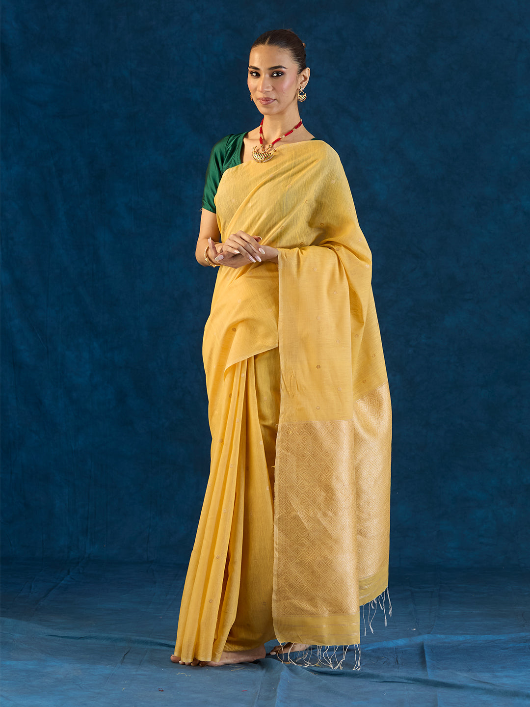 Classic Yellow Raw Mulberry and Eri Silk Saree