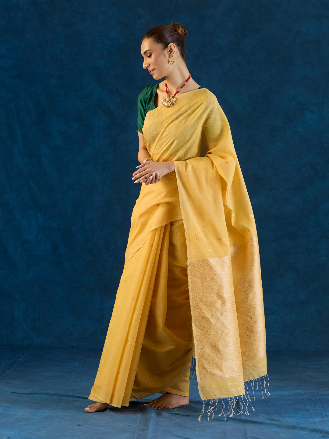 Classic Yellow Raw Mulberry and Eri Silk Saree