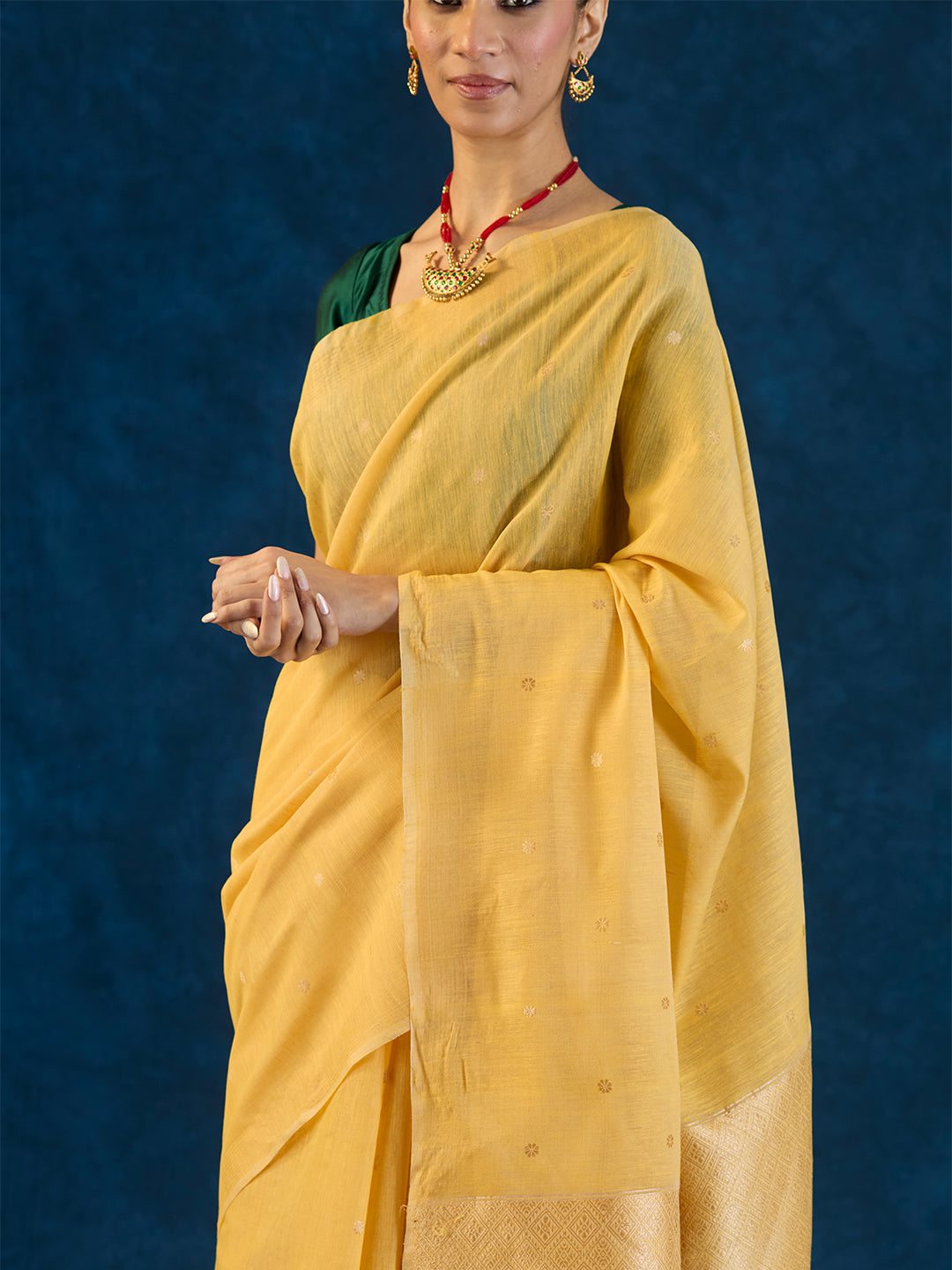 Classic Yellow Raw Mulberry and Eri Silk Saree