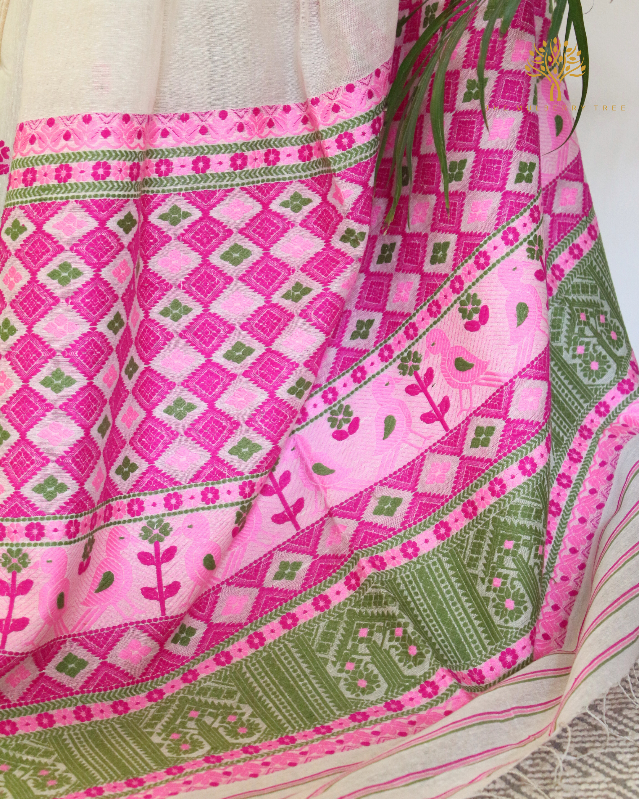 Off White Raw Mulberry and Eri Silk Saree