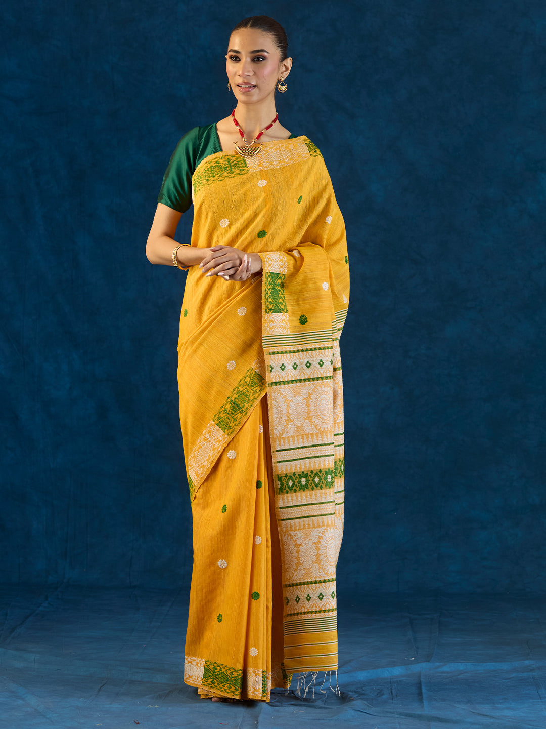 Bumble Yellow Raw Mulberry and Eri Silk Saree