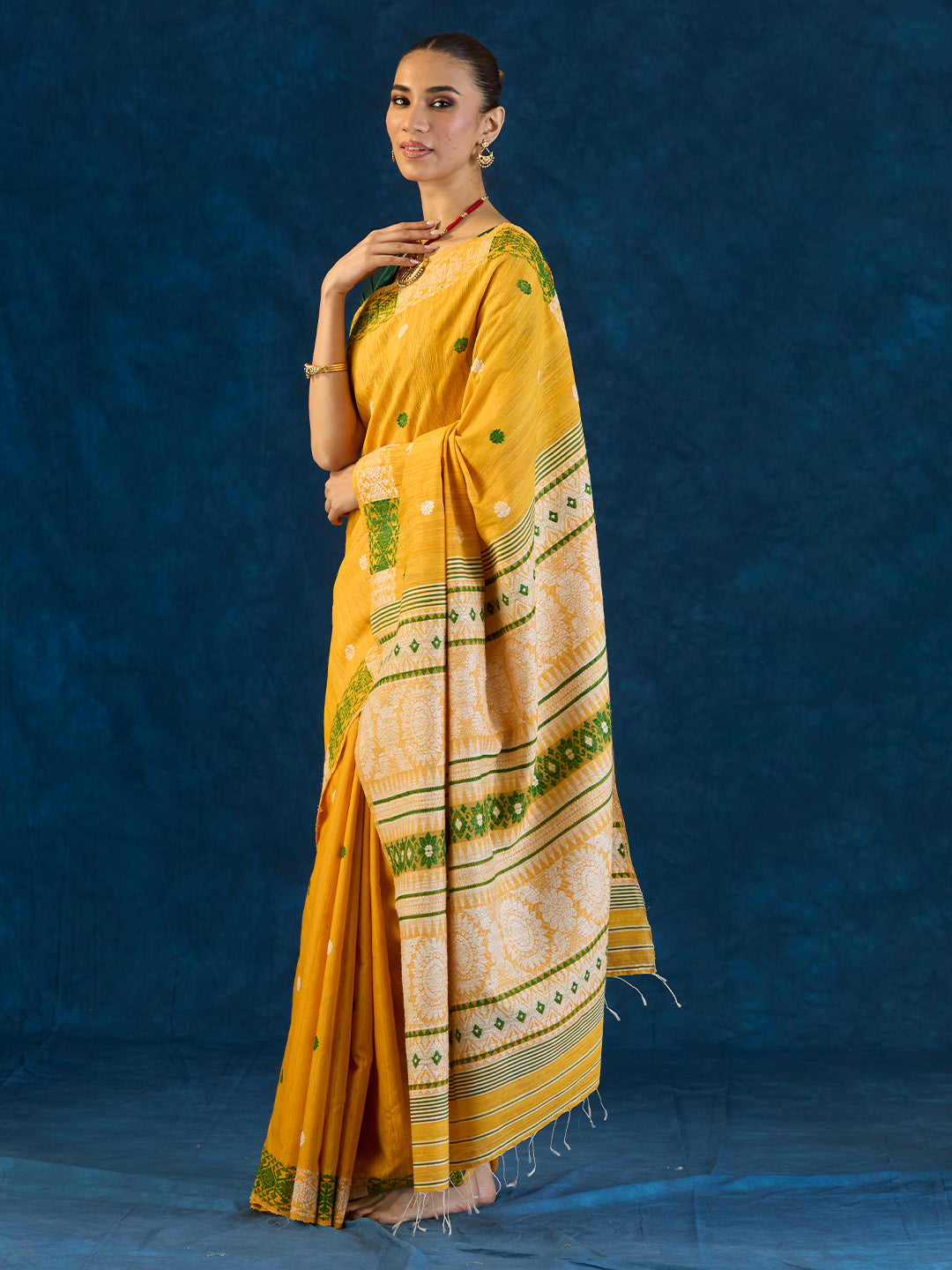 Bumble Yellow Raw Mulberry and Eri Silk Saree