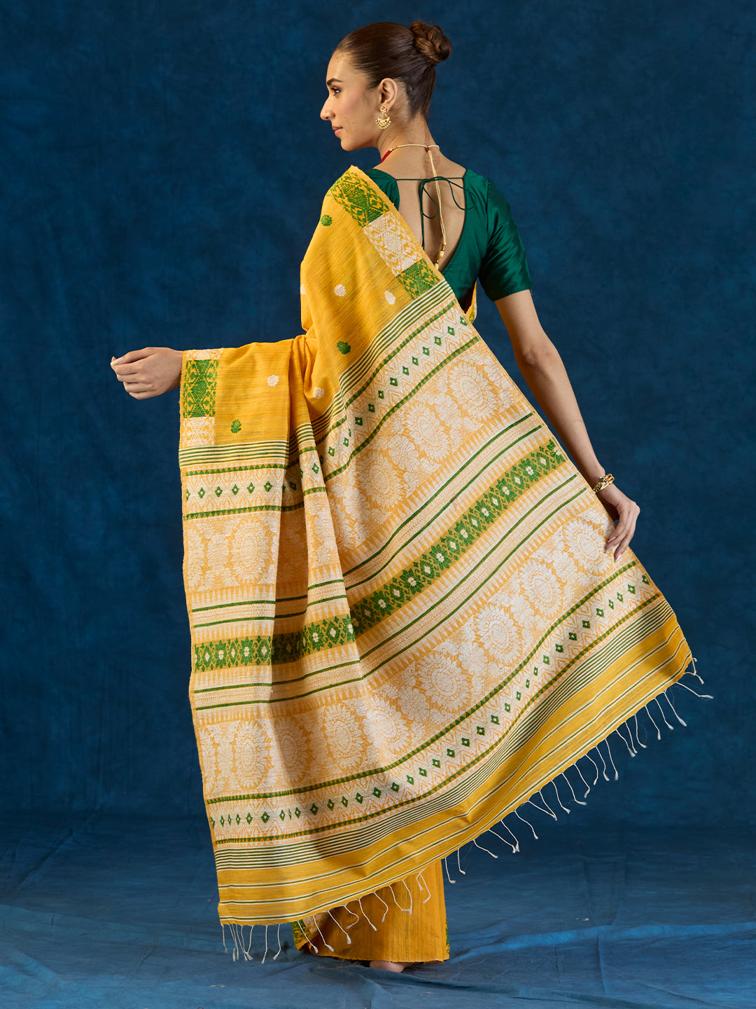 Bumble Yellow Raw Mulberry and Eri Silk Saree