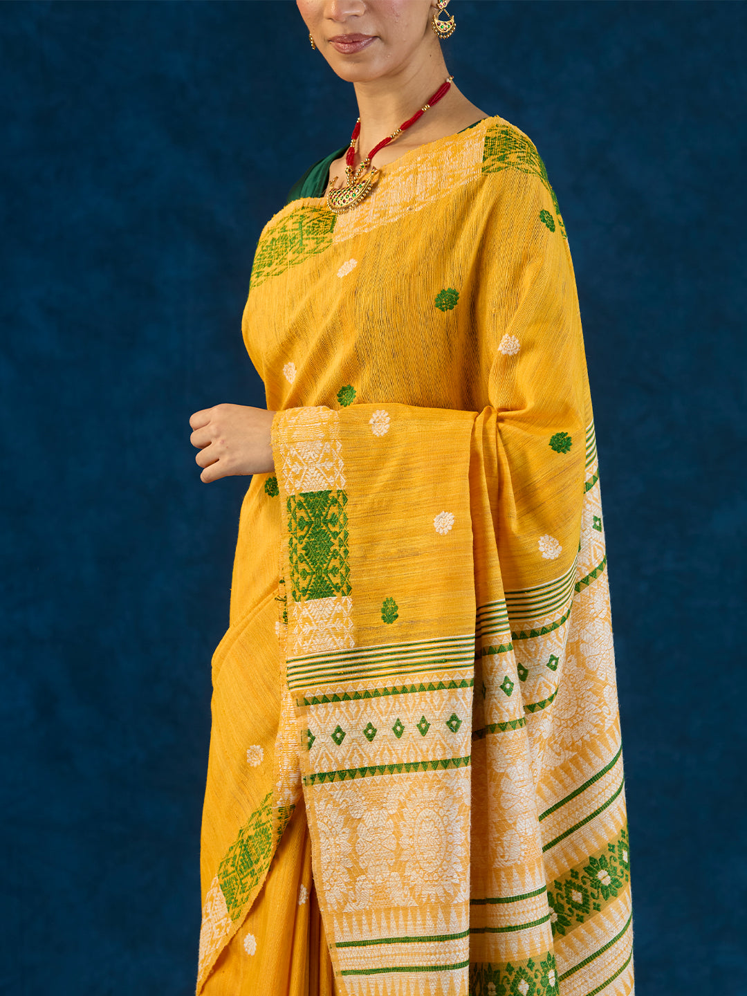 Bumble Yellow Raw Mulberry and Eri Silk Saree