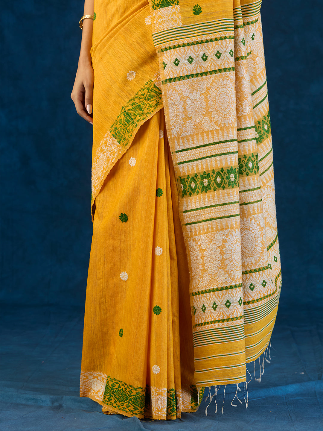 Bumble Yellow Raw Mulberry and Eri Silk Saree