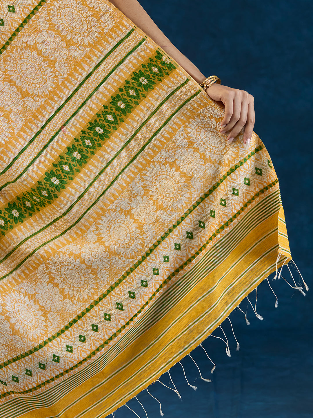 Bumble Yellow Raw Mulberry and Eri Silk Saree